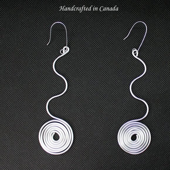 Extra long oversized spiral big swirl wire earrings Handcrafted in Canada - Picture 3 of 9